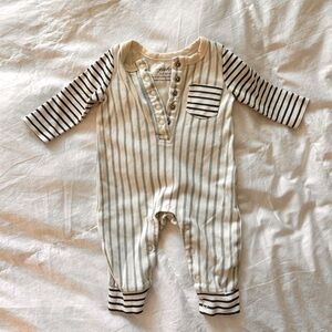 Pehr Stripes Away Organic Cotton Pocket Romper- Unisex, 0-3M, Sea / Ink Blue